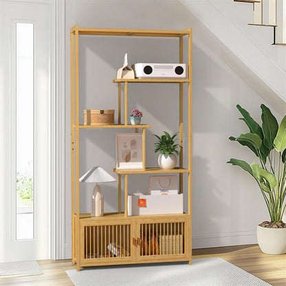 6 Tiers Freestanding Bamboo Storage Shelf High & Low Shelf Bookshelf Plant Stand - Image 2
