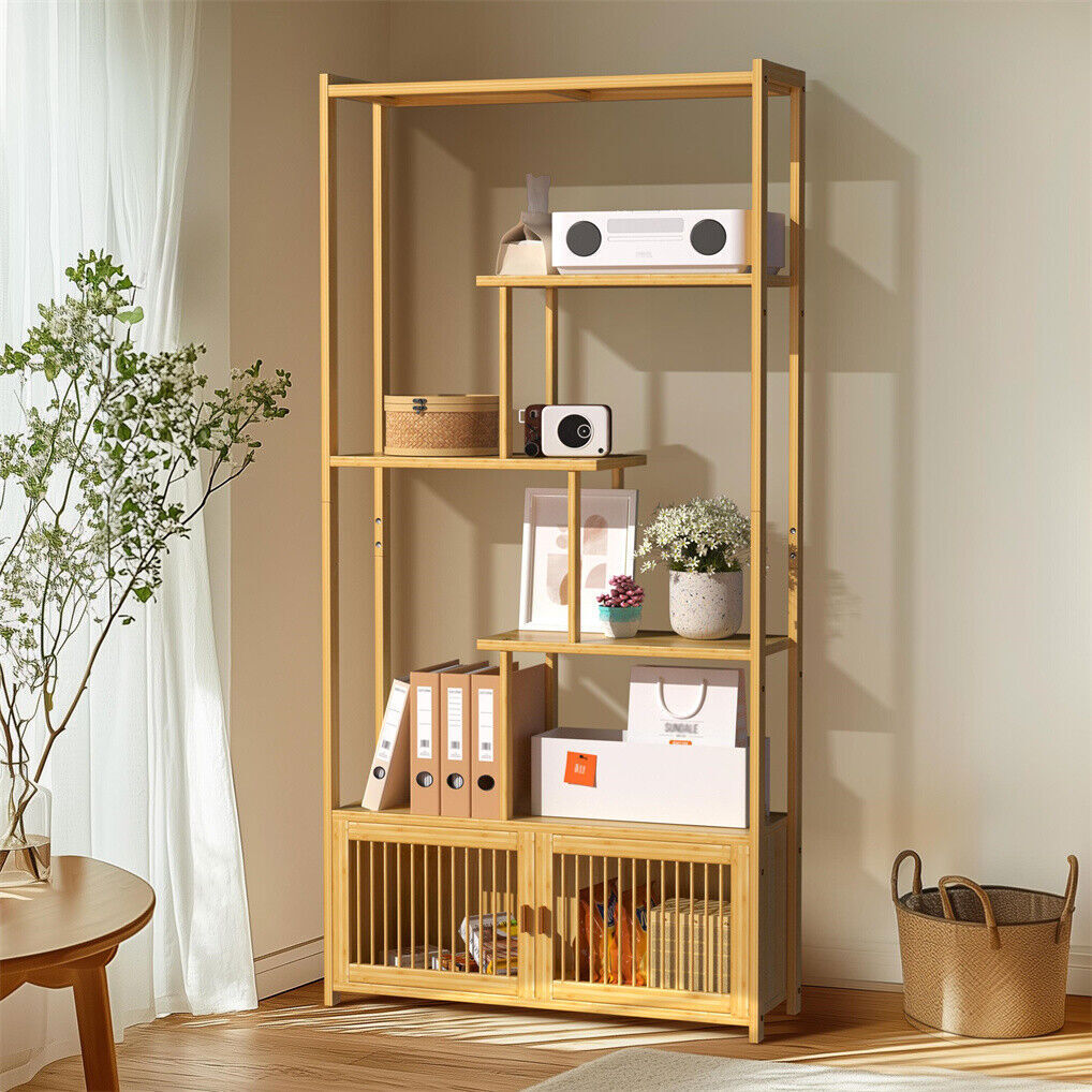 6 Tiers Freestanding Bamboo Storage Shelf High & Low Shelf Bookshelf Plant Stand - Image 4
