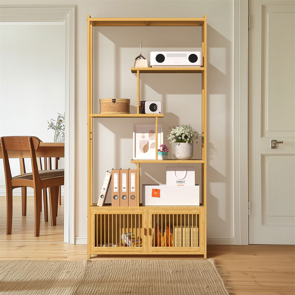 6 Tiers Freestanding Bamboo Storage Shelf High & Low Shelf Bookshelf Plant Stand - Image 5