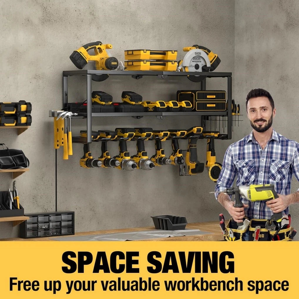 P&P Heavy Duty Power Tool Organizer with 7 Drill Holders Wall Mounted Garage Storage Rack for Tools & Utility - Image 4