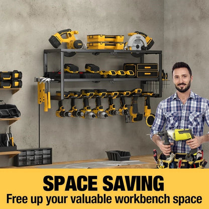 P&P Heavy Duty Power Tool Organizer with 7 Drill Holders Wall Mounted Garage Storage Rack for Tools & Utility - Image 4