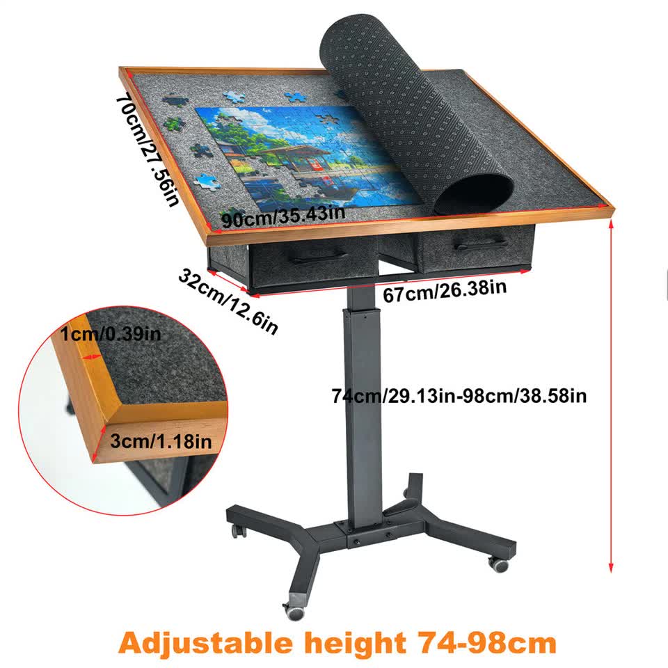 Wooden Jigsaw Puzzle Table with Tilt, Drawers and Rolling Wheels - Image 5