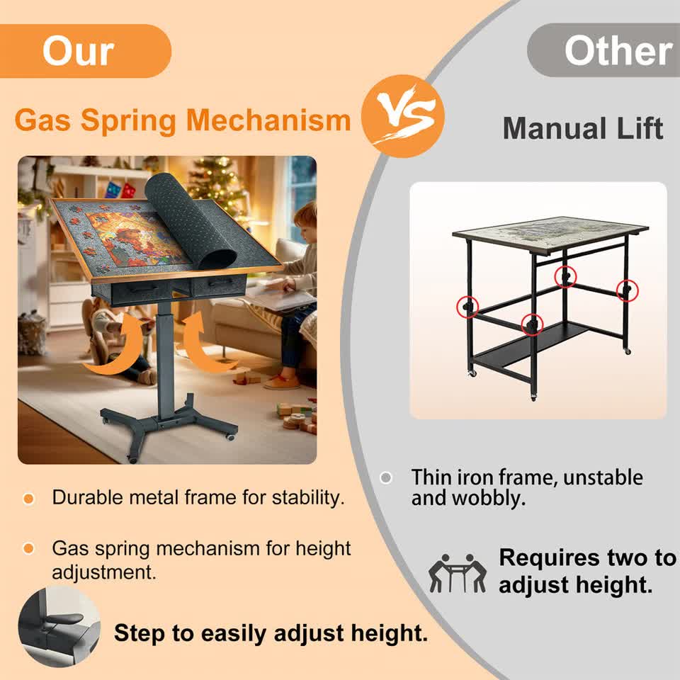 Wooden Jigsaw Puzzle Table with Tilt, Drawers and Rolling Wheels - Image 7