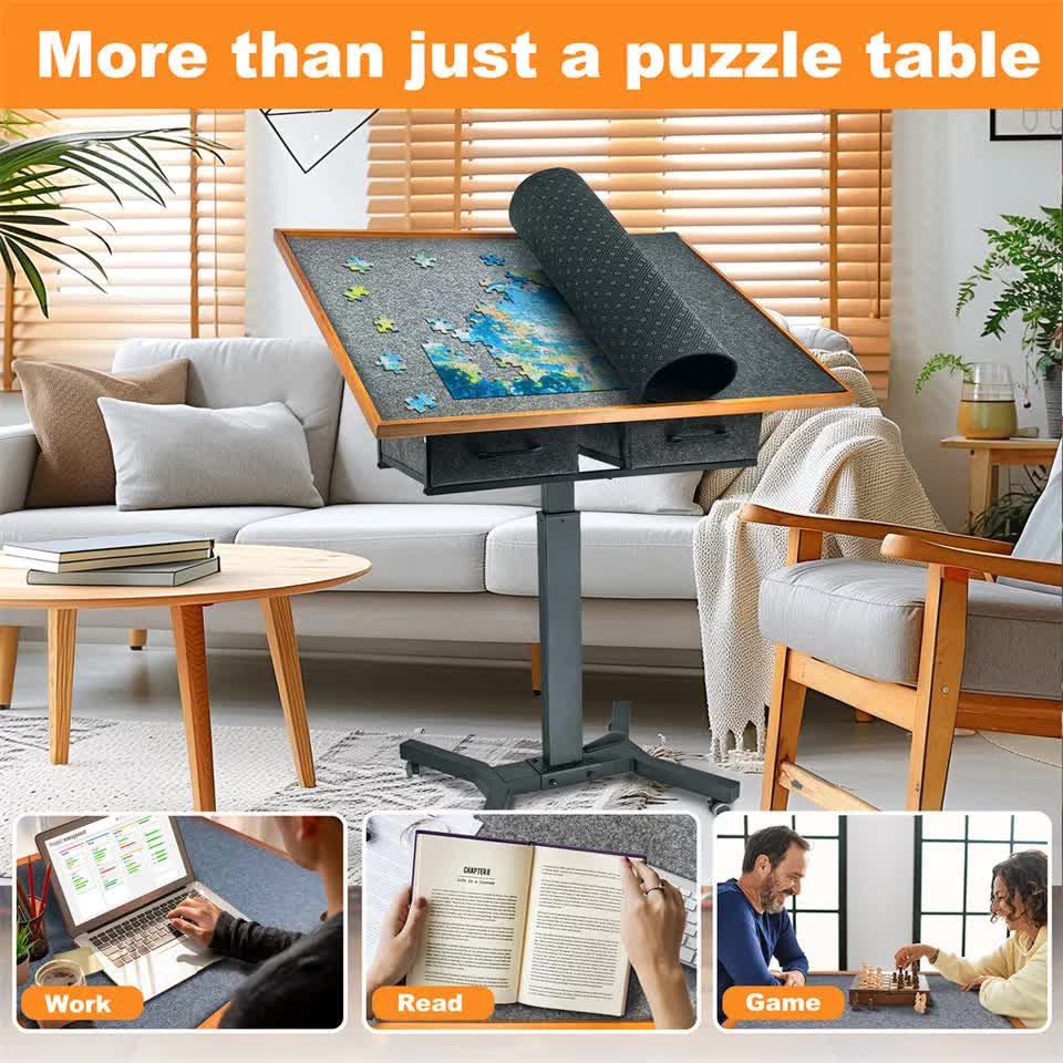 Wooden Jigsaw Puzzle Table with Tilt, Drawers and Rolling Wheels - Image 8