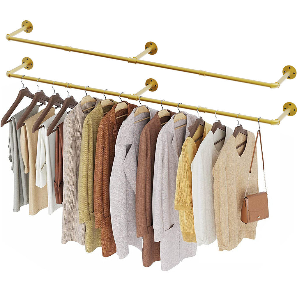 Vintage Gold Wall-Mounted Clothes Rack – Strong Metal Garment Hanging Rail - Image 2