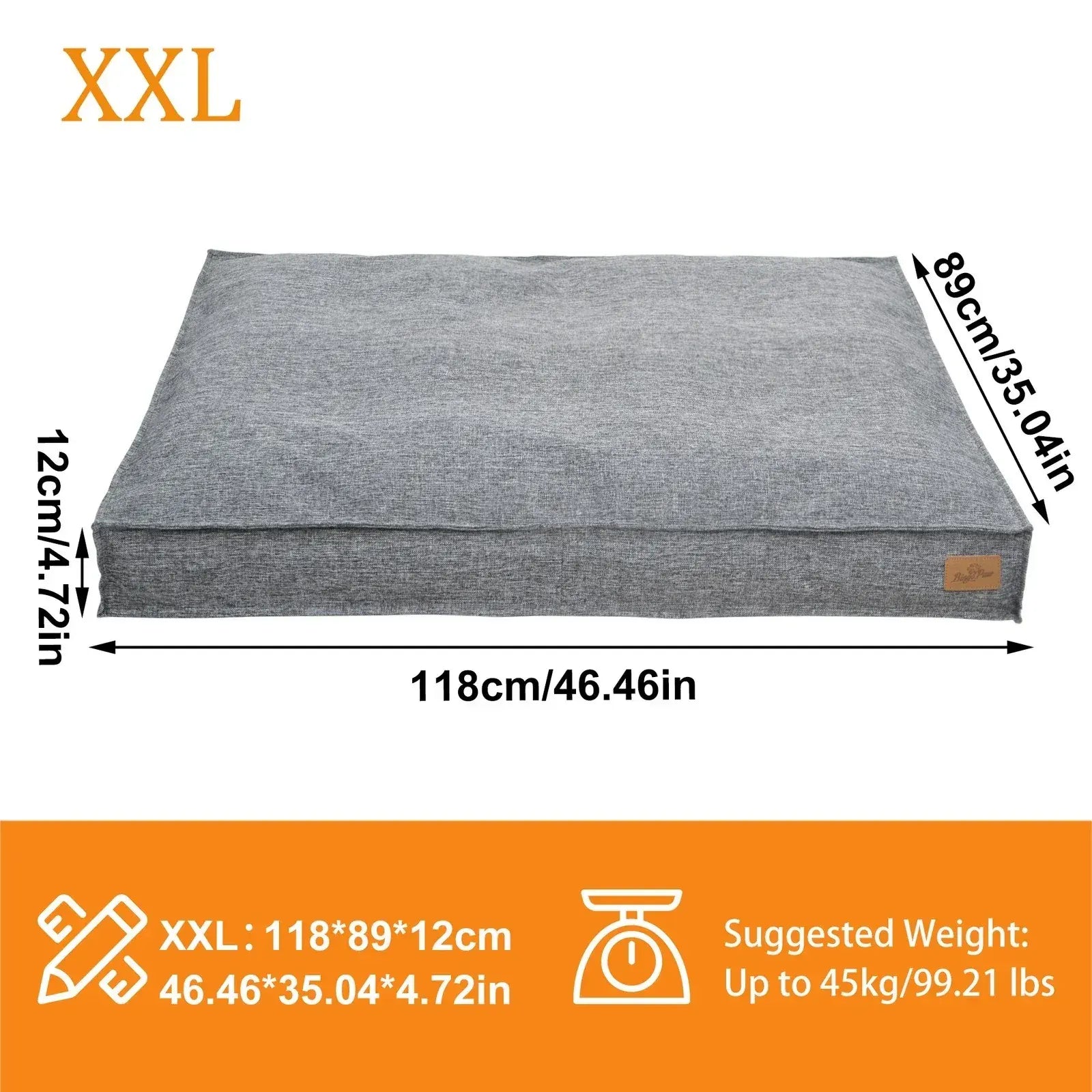 Washable Waterproof Dog Bed Sofa with Removable Cover - Orthopedic Linen Pet Pillow Bed for Small Medium Large Dogs, Non-Slip Base, Grey, 2XL