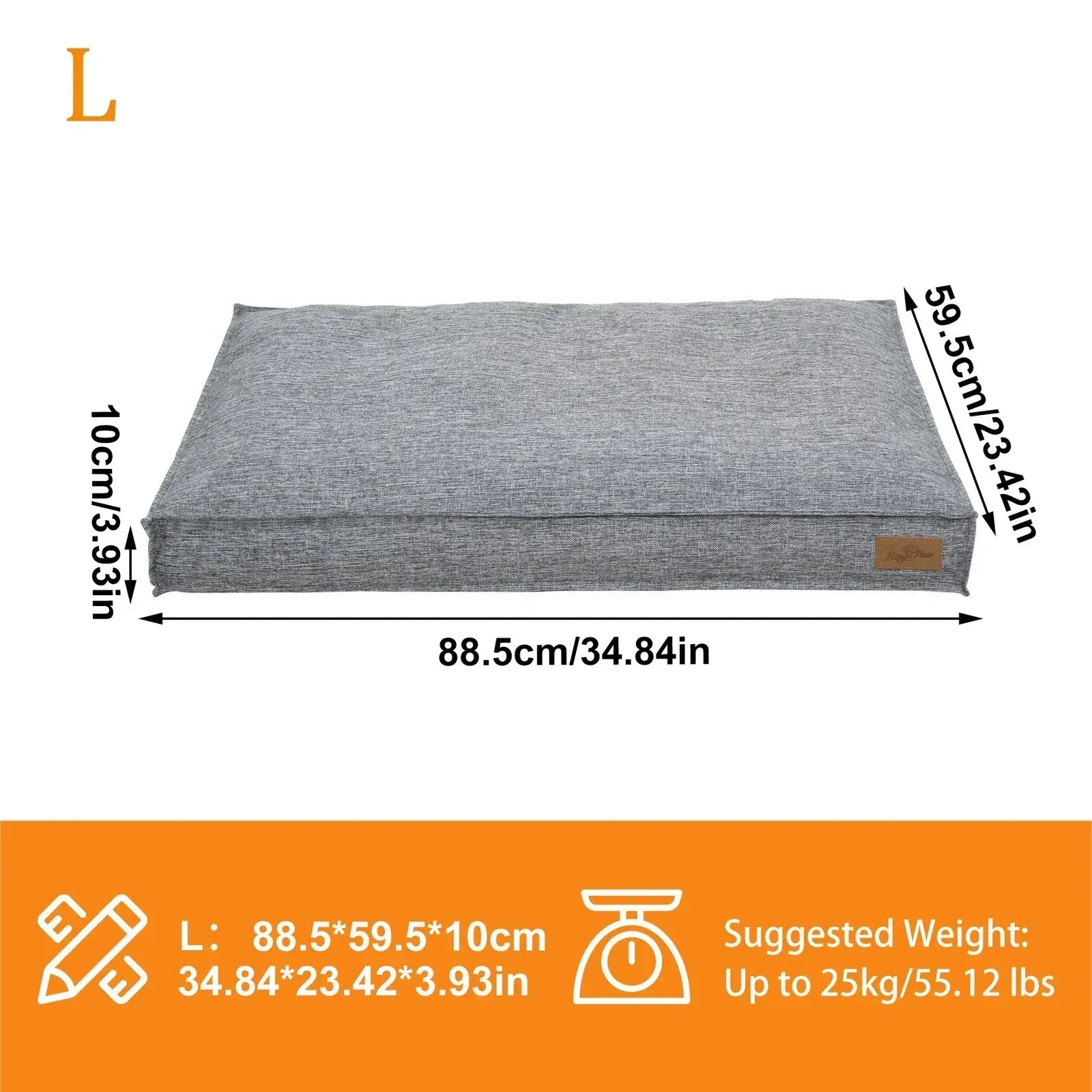Washable Waterproof Dog Bed Sofa with Removable Cover - Orthopedic Linen Pet Pillow Bed for Small Medium Large Dogs, Non-Slip Base, Grey, L