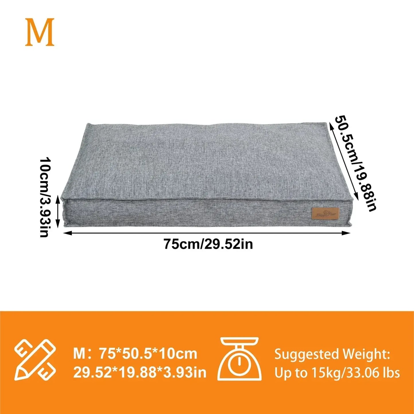 Washable Waterproof Dog Bed Sofa with Removable Cover - Orthopedic Linen Pet Pillow Bed for Small Medium Large Dogs, Non-Slip Base, Grey, M - Image 2