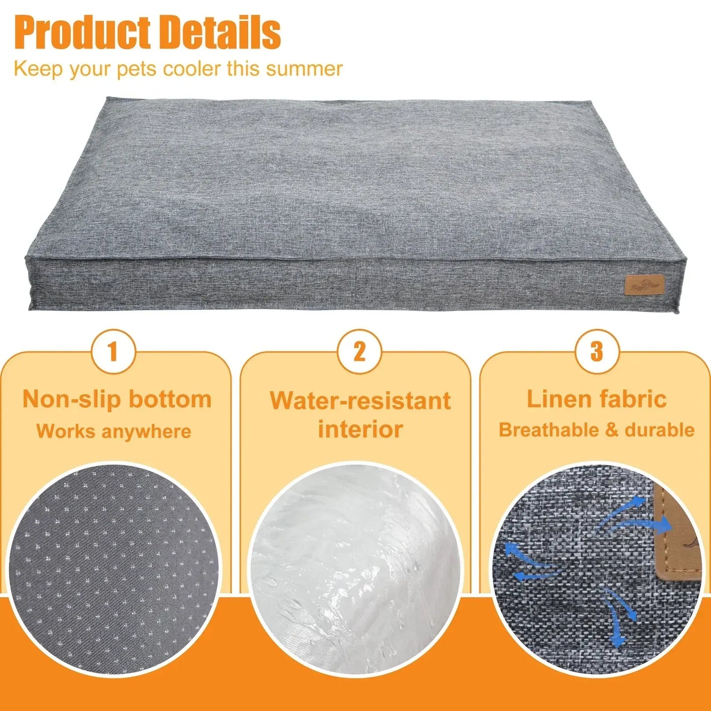 Washable Waterproof Dog Bed Sofa with Removable Cover - Orthopedic Linen Pet Pillow Bed for Small Medium Large Dogs, Non-Slip Base, Grey, M - Image 4