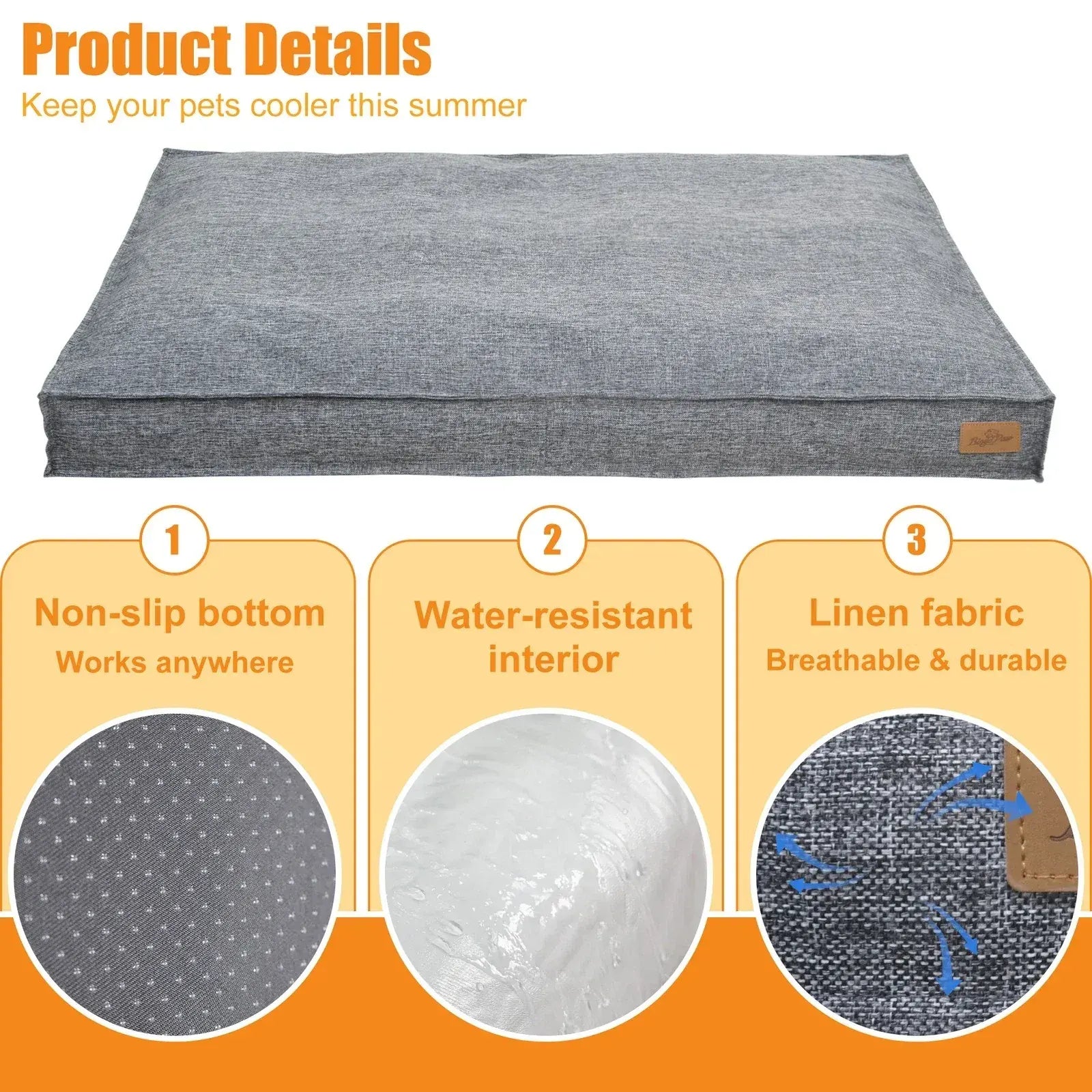 Washable Waterproof Dog Bed Sofa with Removable Cover - Orthopedic Linen Pet Pillow Bed for Small Medium Large Dogs, Non-Slip Base, Grey, M - Image 4