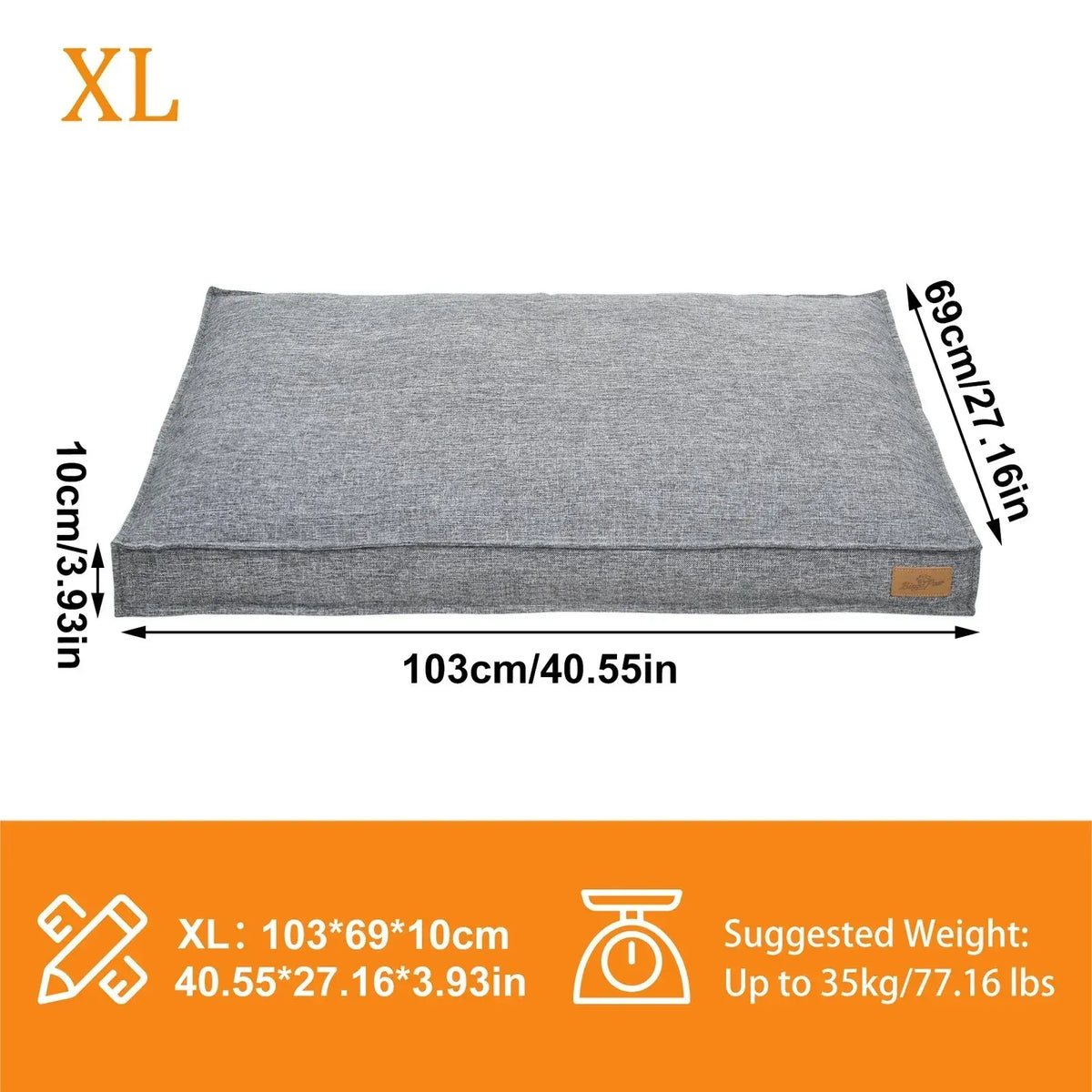 Washable Waterproof Dog Bed Sofa with Removable Cover - Orthopedic Linen Pet Pillow Bed for Small Medium Large Dogs, Non-Slip Base, Grey, XL