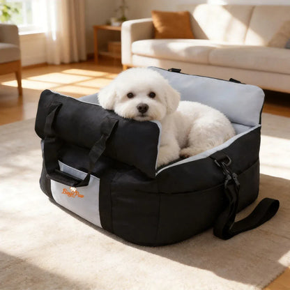 Washable Dog Car Seat Bed Pet Booster Seat Carrier with Safety Leash Portable Travel Bed for Small Dogs - Black & Blue - Image 2