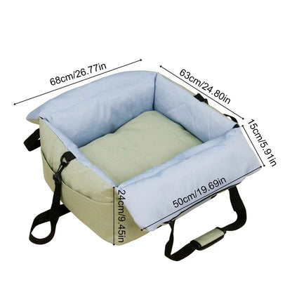 Washable Dog Car Seat Bed Pet Booster Seat Carrier with Safety Leash Portable Travel Bed for Small Dogs - Green & Blue - Image 4