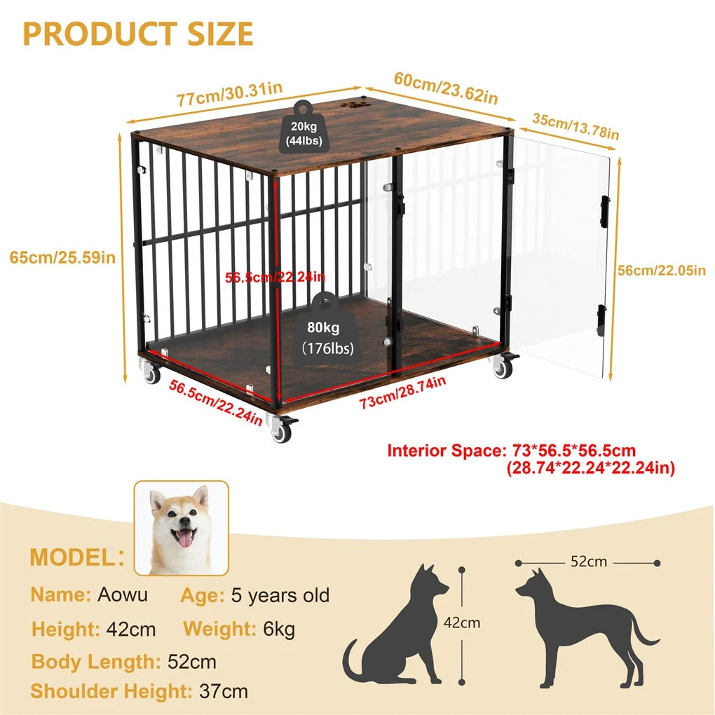 Anti-Bite Glass Indoor Dog Cage - Modern Furniture Style Dog Kennel End Table with Lockable Wheels and Double Doors - Image 4