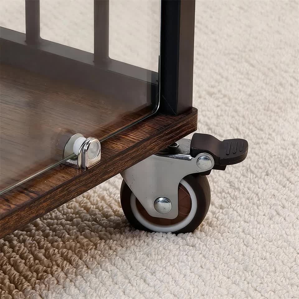 Anti-Bite Glass Indoor Dog Cage - Modern Furniture Style Dog Kennel End Table with Lockable Wheels and Double Doors - Image 7