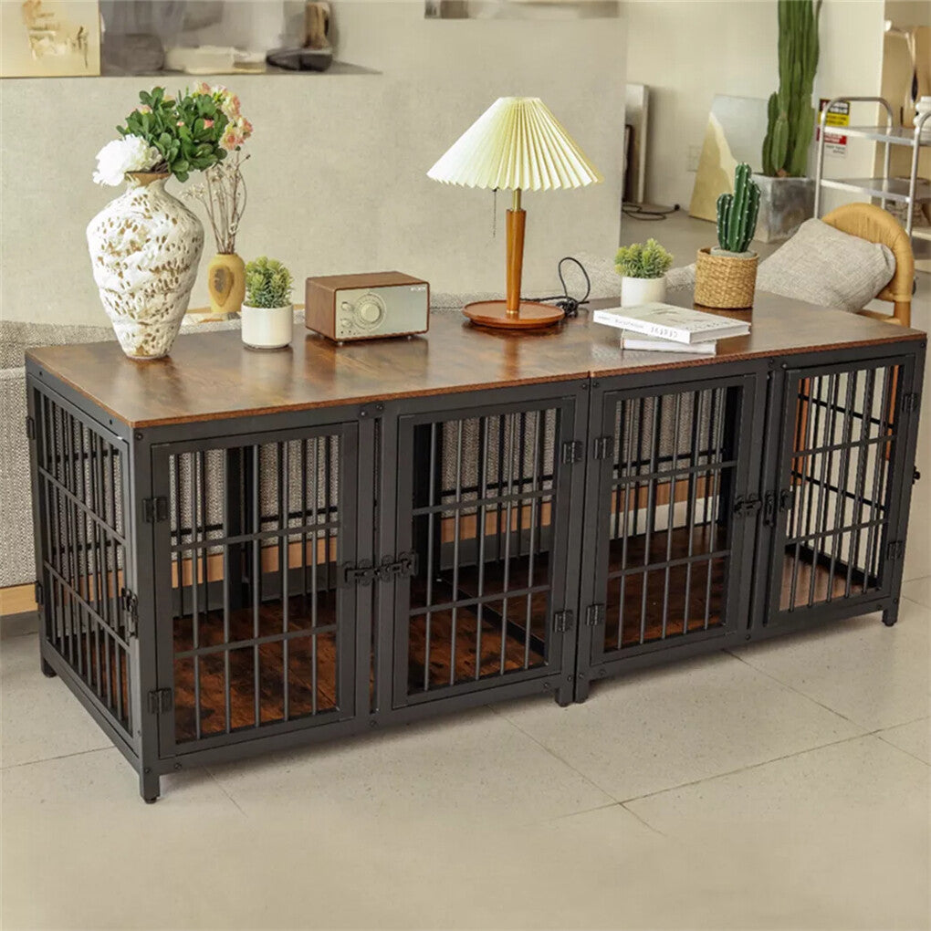 Fin 4 Doors Ultra Thicken Dog Crate Cage End Table Divided Dog Puppy Kennel For 2 Dog - Image 2
