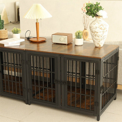 Fin 4 Doors Ultra Thicken Dog Crate Cage End Table Divided Dog Puppy Kennel For 2 Dog - Image 3