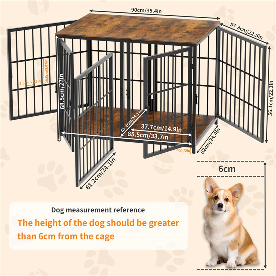 Fin 4 Doors Ultra Thicken Dog Crate Cage End Table Divided Dog Puppy Kennel For 2 Dog - Image 6