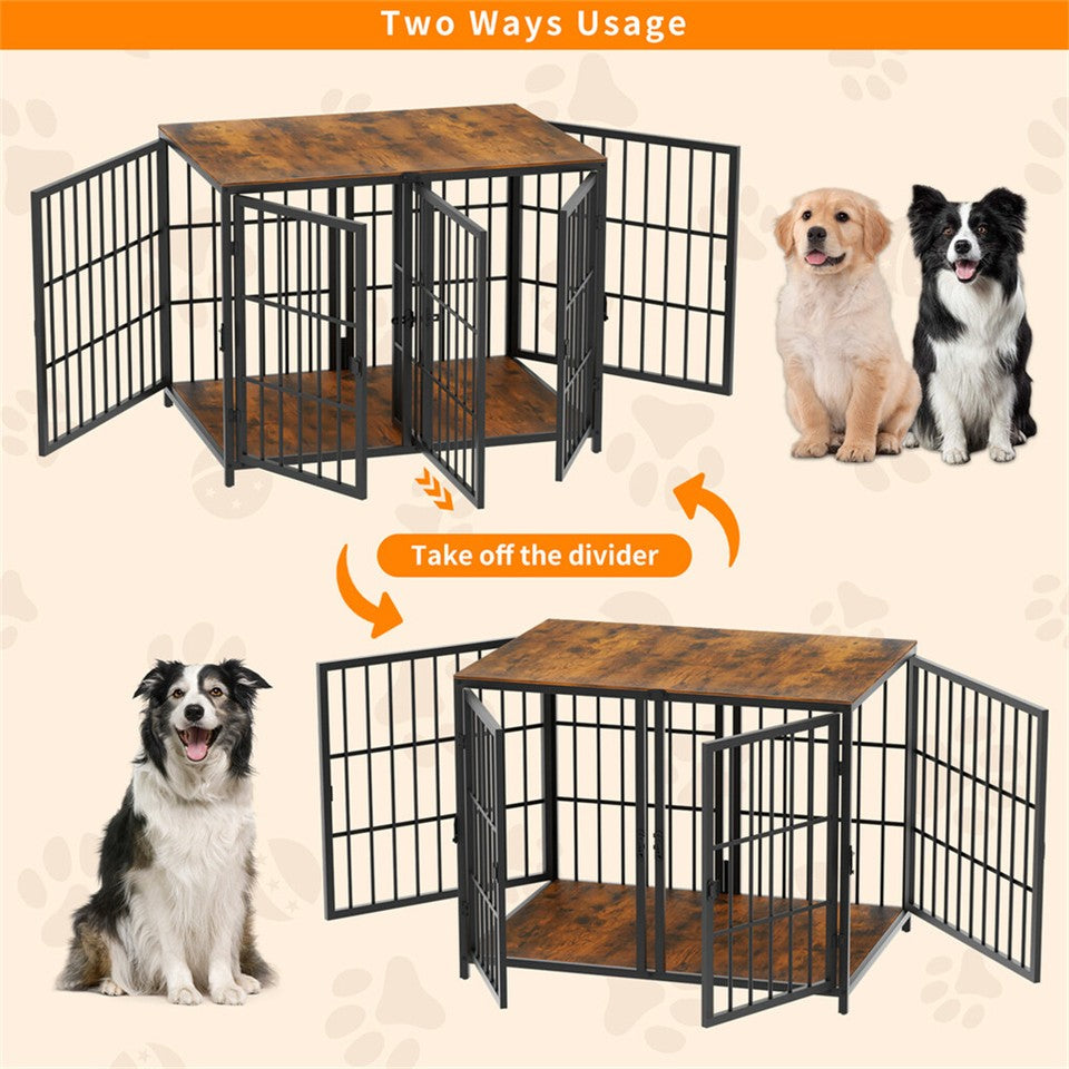 Fin 4 Doors Ultra Thicken Dog Crate Cage End Table Divided Dog Puppy Kennel For 2 Dog - Image 7