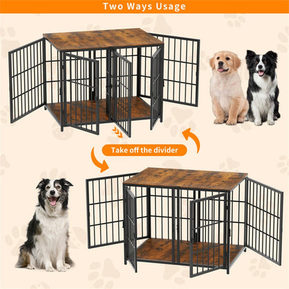 Fin 4 Doors Ultra Thicken Dog Crate Cage End Table Divided Dog Puppy Kennel For 2 Dog - Image 7