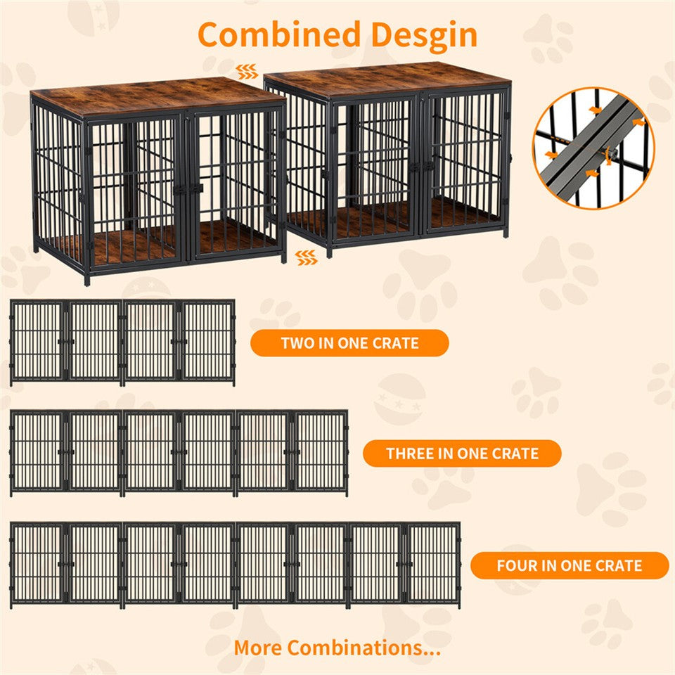 Fin 4 Doors Ultra Thicken Dog Crate Cage End Table Divided Dog Puppy Kennel For 2 Dog - Image 8
