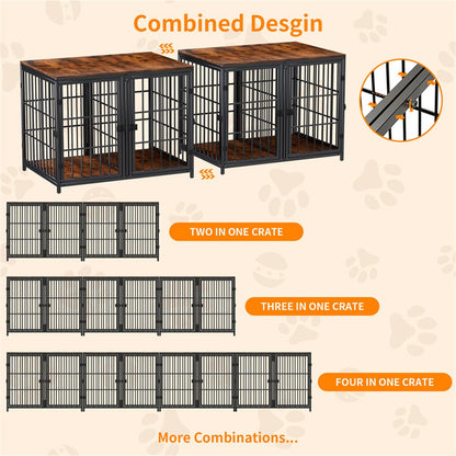 Fin 4 Doors Ultra Thicken Dog Crate Cage End Table Divided Dog Puppy Kennel For 2 Dog - Image 8