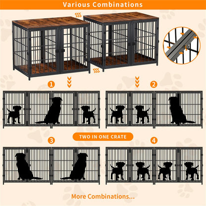 Fin 4 Doors Ultra Thicken Dog Crate Cage End Table Divided Dog Puppy Kennel For 2 Dog - Image 9