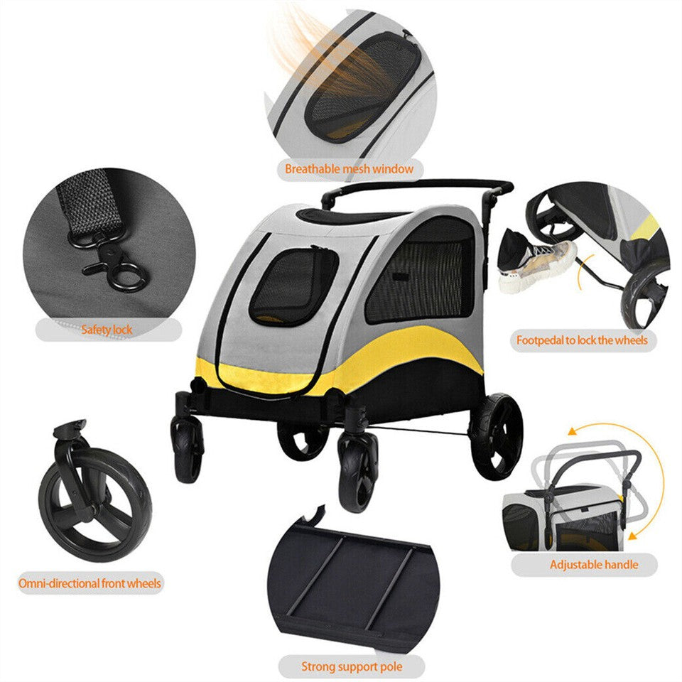 Large Dog Stroller Foldable Pet Pushchair with Doors - Image 8