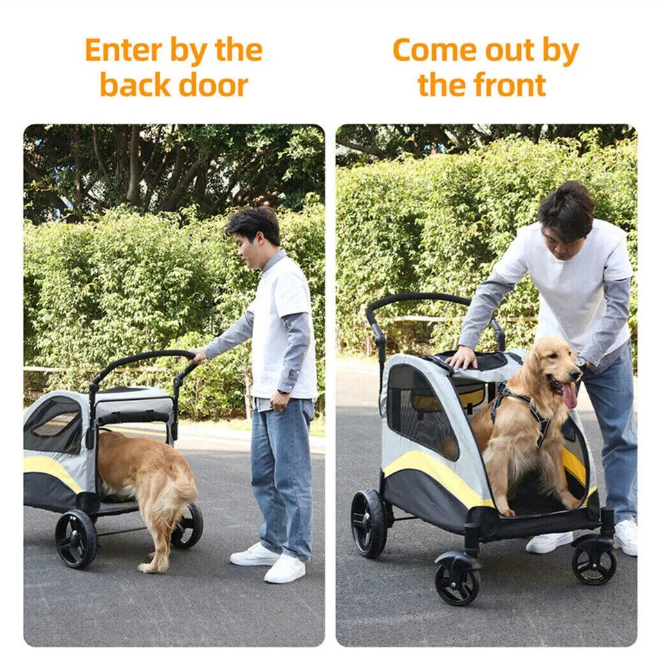 Large Dog Stroller Foldable Pet Pushchair with Doors - Image 9