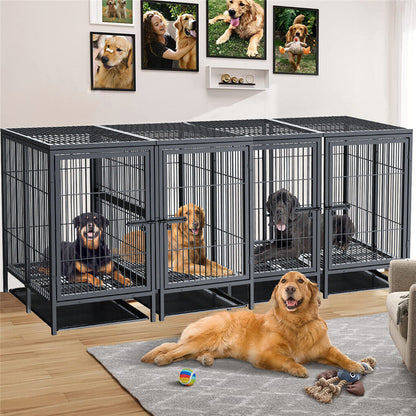 Giant Dog Cage Indoor Outdoor Super-Hard Metal Kennel Pet Playpen W Tray & Divider - Image 2