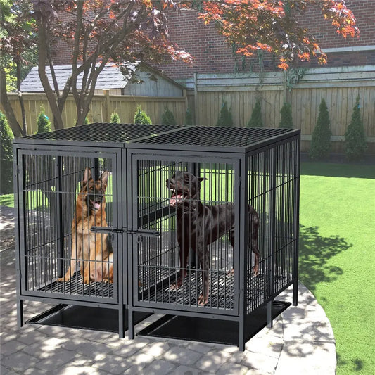 Giant Dog Cage Indoor Outdoor Super-Hard Metal Kennel Pet Playpen W Tray & Divider - Image 4