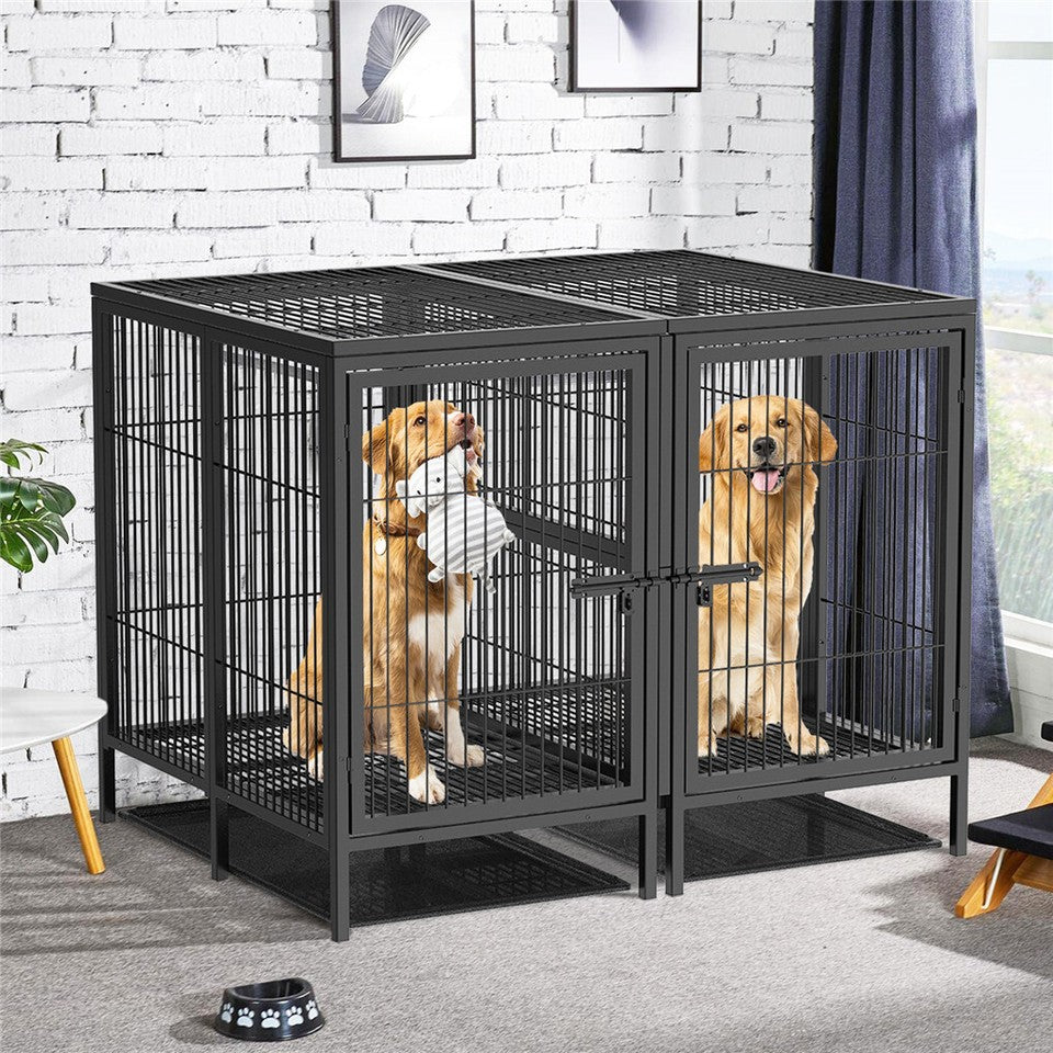 Giant Dog Cage Indoor Outdoor Super-Hard Metal Kennel Pet Playpen W Tray & Divider - Image 5