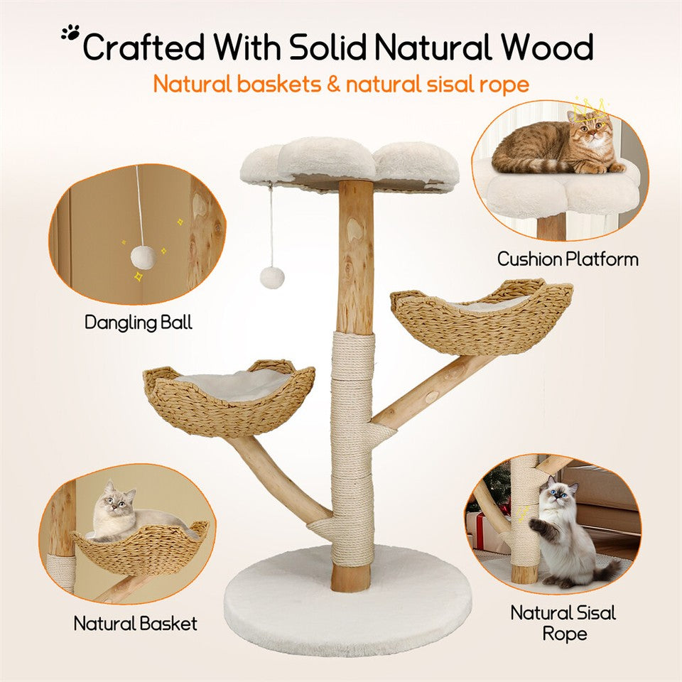 Solid Wood Cat Tree with 3 Branches & Baskets - Image 7