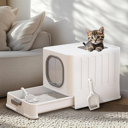 Big Top Entry Deep Tray Enclosed Kitty Cat Litter Box Easy To Clean Pull Handle - Image 2