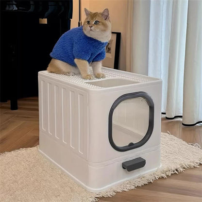 Big Top Entry Deep Tray Enclosed Kitty Cat Litter Box Easy To Clean Pull Handle - Image 3