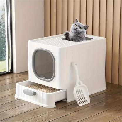 Big Top Entry Deep Tray Enclosed Kitty Cat Litter Box Easy To Clean Pull Handle - Image 4