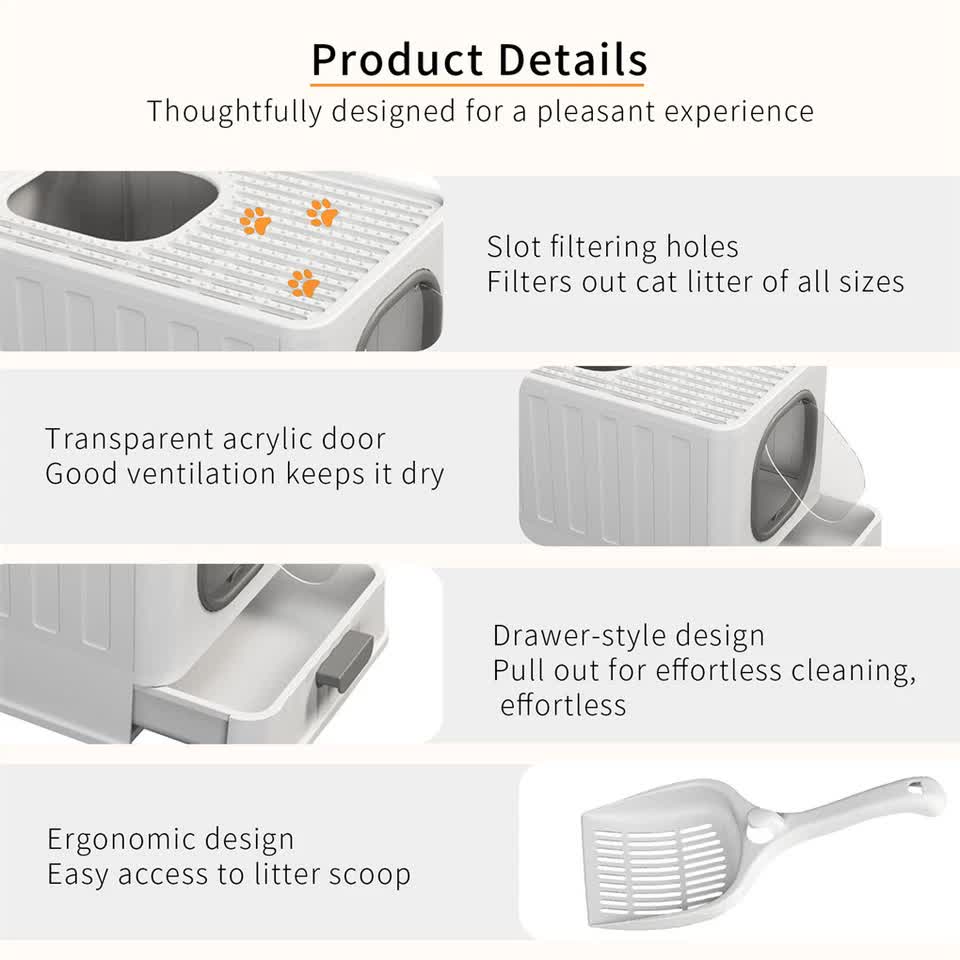 Big Top Entry Deep Tray Enclosed Kitty Cat Litter Box Easy To Clean Pull Handle - Image 5