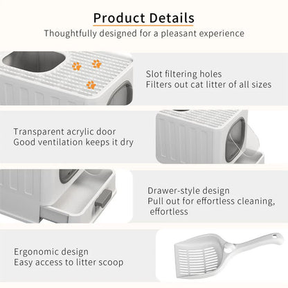 Big Top Entry Deep Tray Enclosed Kitty Cat Litter Box Easy To Clean Pull Handle - Image 5