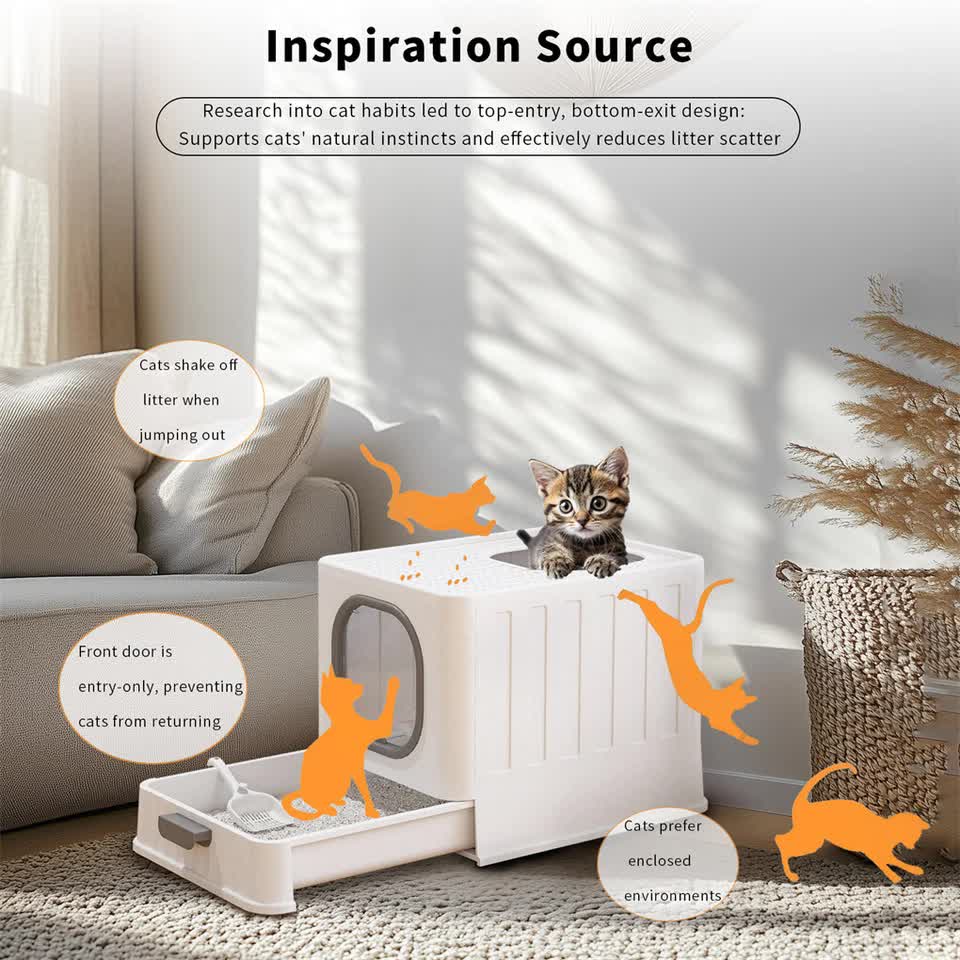 Big Top Entry Deep Tray Enclosed Kitty Cat Litter Box Easy To Clean Pull Handle - Image 6