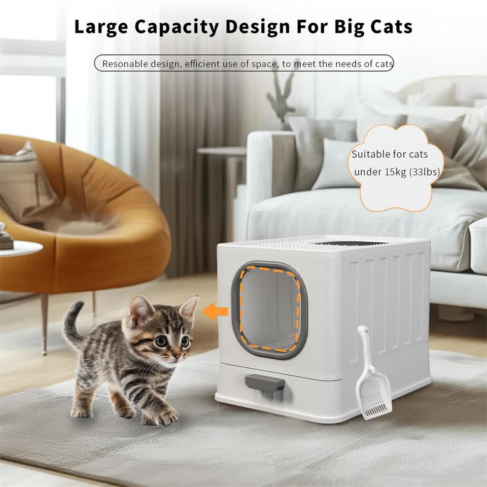 Big Top Entry Deep Tray Enclosed Kitty Cat Litter Box Easy To Clean Pull Handle - Image 7