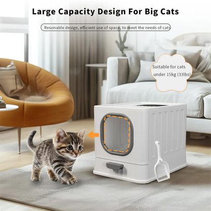 Big Top Entry Deep Tray Enclosed Kitty Cat Litter Box Easy To Clean Pull Handle - Image 7