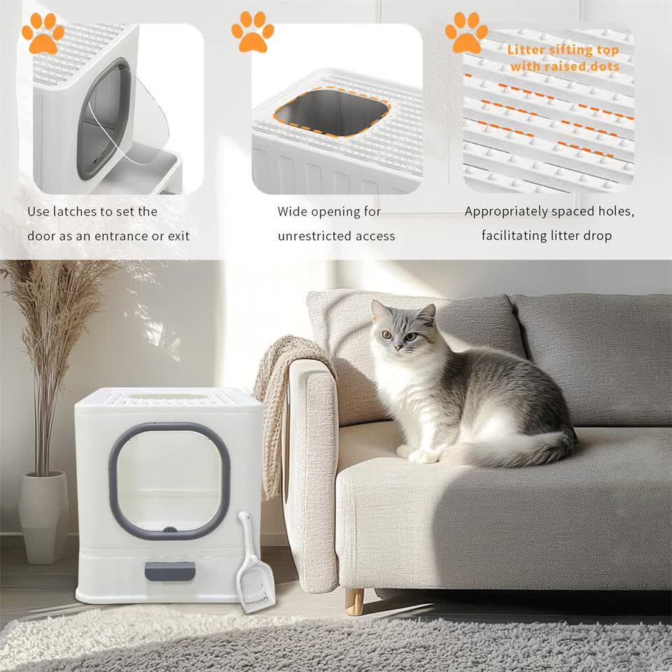 Big Top Entry Deep Tray Enclosed Kitty Cat Litter Box Easy To Clean Pull Handle - Image 8