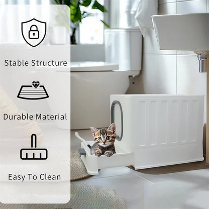 Big Top Entry Deep Tray Enclosed Kitty Cat Litter Box Easy To Clean Pull Handle - Image 9