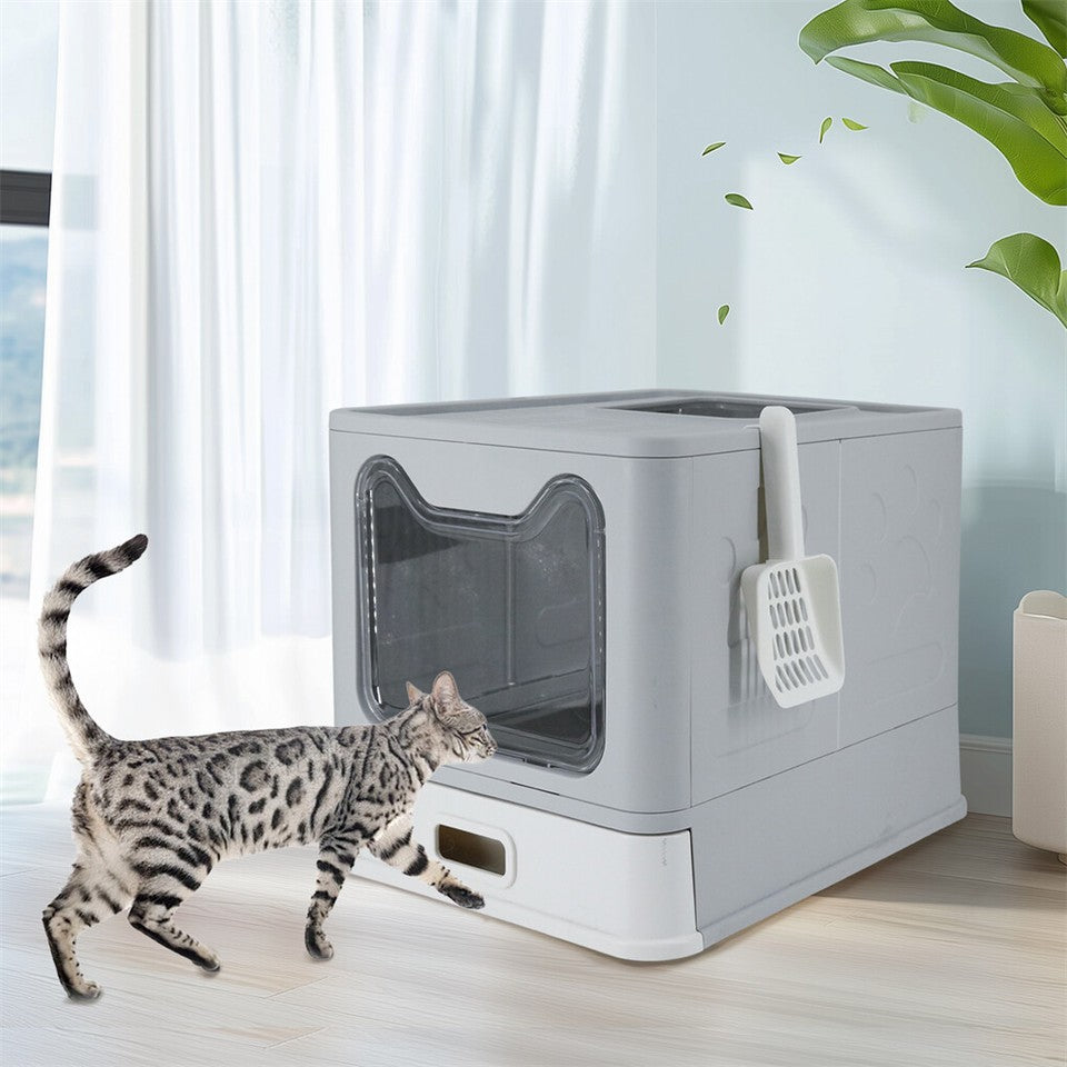 Stainless Steel Enclosed Cat Litter Box Top Exit Pet Toilet Box w/ Litter Scoop - Image 3