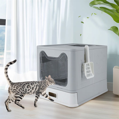 Stainless Steel Enclosed Cat Litter Box Top Exit Pet Toilet Box w/ Litter Scoop - Image 3