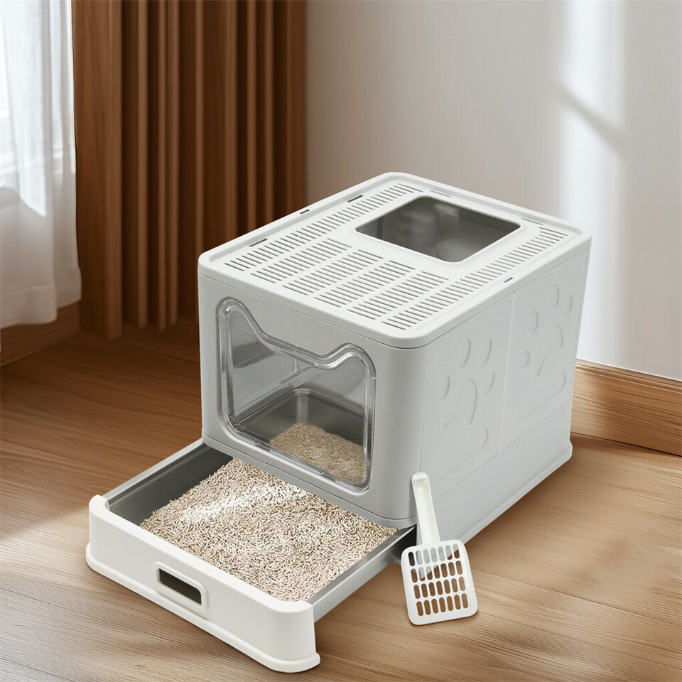 Stainless Steel Enclosed Cat Litter Box Top Exit Pet Toilet Box w/ Litter Scoop - Image 4