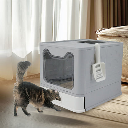 Stainless Steel Enclosed Cat Litter Box Top Exit Pet Toilet Box w/ Litter Scoop - Image 5