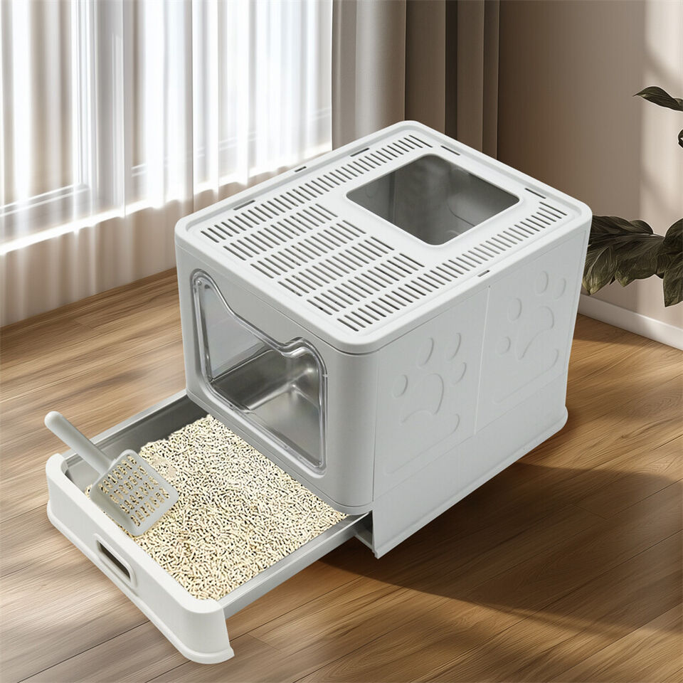 Stainless Steel Enclosed Cat Litter Box Top Exit Pet Toilet Box w/ Litter Scoop - Image 6