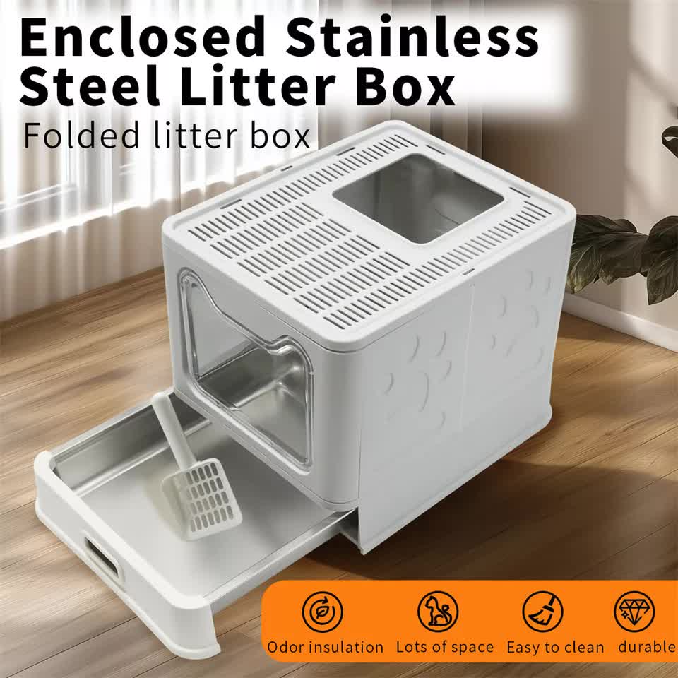 Stainless Steel Enclosed Cat Litter Box Top Exit Pet Toilet Box w/ Litter Scoop - Image 9