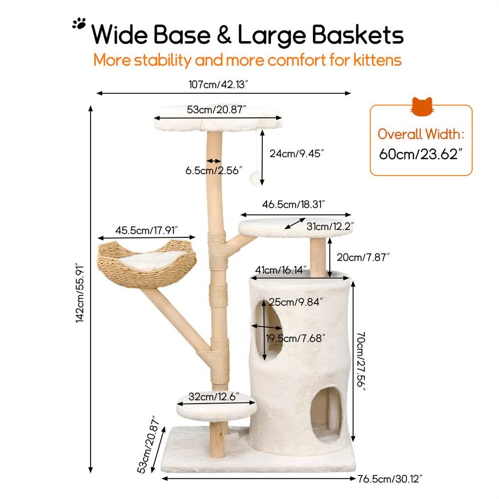 142cm Large Tall Cat Tree Tower with Soft Flower Perch & Condo - Multi-Level Cat Furniture for Kittens & Adult Cats - Image 2